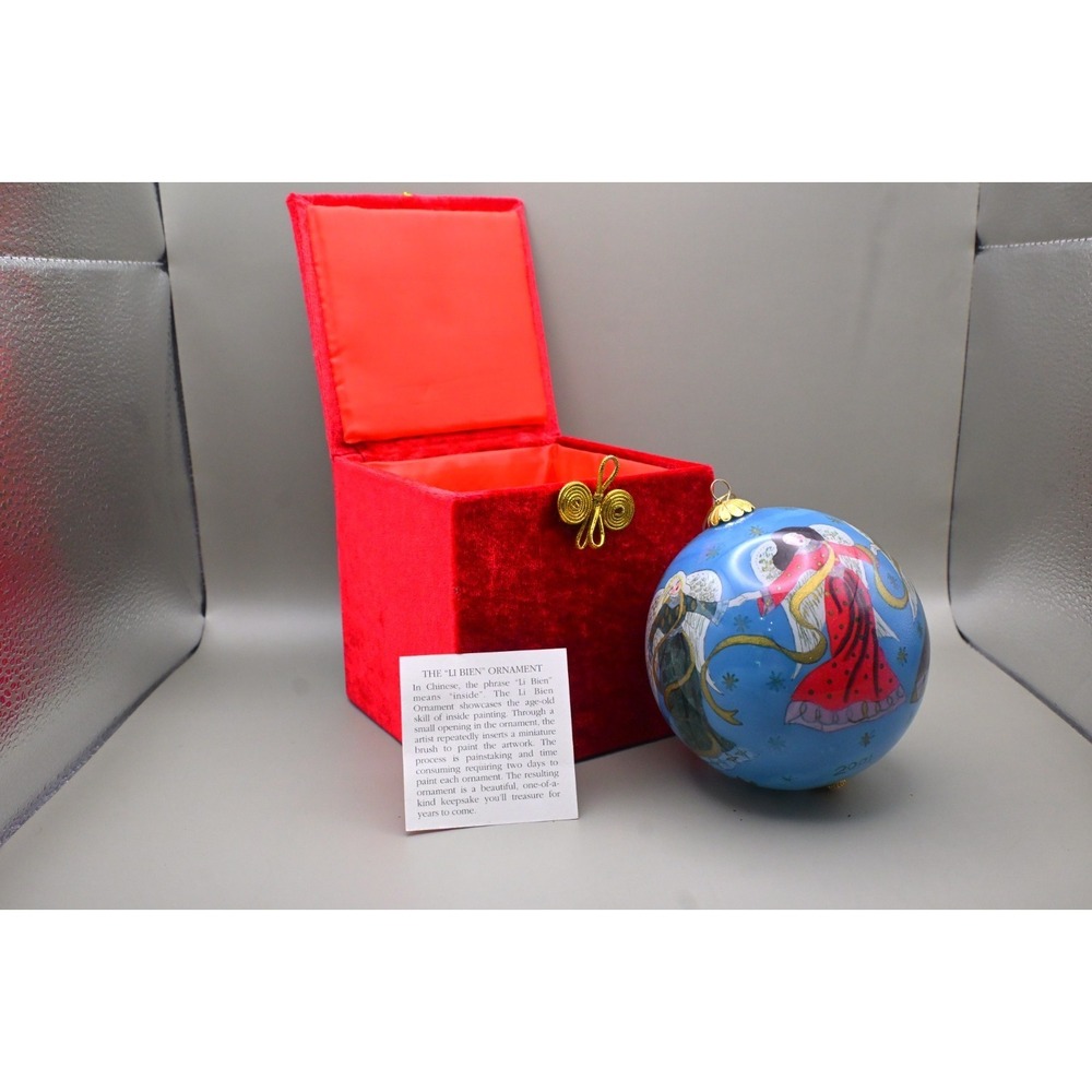 Li Bien Inside Painted Glass Ornament Angel Blue 2001 w Box Vintage Xmas